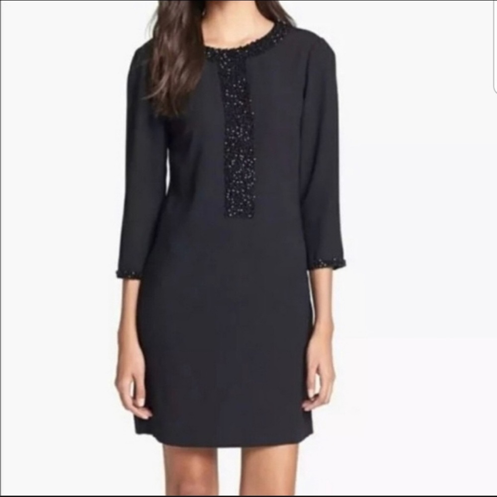 NEW Ted Baker sz2 beaded accent black dress. So stylish. Long sleeve very Chanel